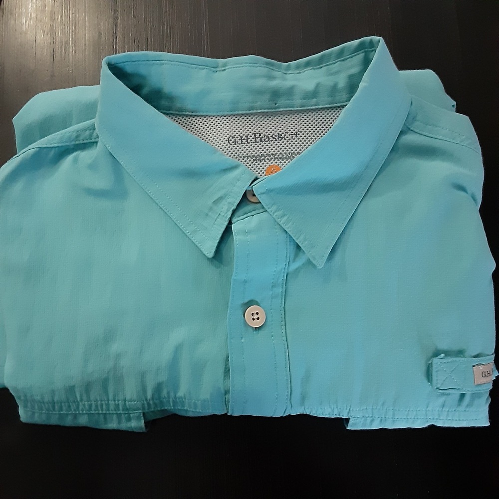 GH Bass Mens Short Sleeve Vented Fishing Shirt Teal Blue Utility Pocket XL